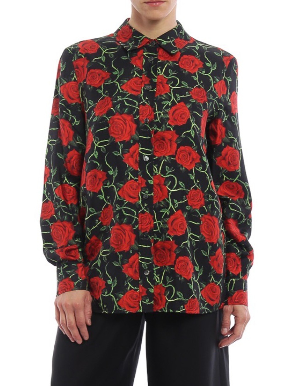 EUC [Alexander Wang] 100% Silk Button-Up Blouse Red Rose Print/Black Women’s 0